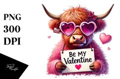 Pink Highland Cow for Valentine PNG Product Image 1