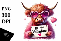 Pink Highland Cow for Valentine PNG Product Image 1