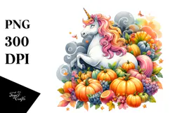 Vibrant Unicorn with Pumpkins | Sublimation Clipart Product Image 1