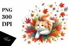 Colorful Cat Autumn Leaves PNG Product Image 3