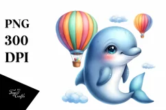 Colorful Baby Dolphin Hot Air Baloon | Clipart Product Image 3