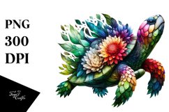 Abstract Vibrant Turtle with Flowers PNG Product Image 1