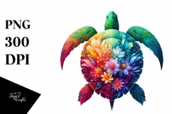 Abstract Vibrant Turtle with Plant Leaves PNG Product Image 1