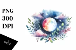 Watercolor Vibrant Moon Foliage Clipart Product Image 3