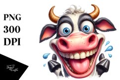 Watercolor Crazy Funny Cow Clipart Product Image 1