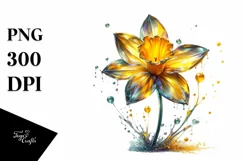 A Shiny Daffodil Clipart with Watercolor Splash Product Image 1