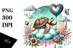 Boho Turtle Sitting on a Cloud PNG Product Image 1