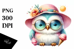 Cute Baby Owl with Sun es and Sun Hat | Clipart Product Image 1