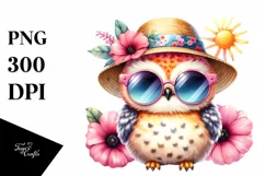 Cute Baby Owl with Sun es and Sun Hat | Clipart Product Image 1