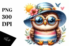 Cute Baby Owl with Sun es and Sun Hat | Clipart Product Image 3