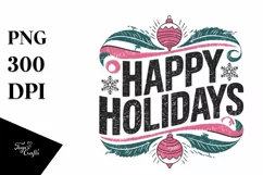 Retro Happy Holidays Christmas Png Product Image 1