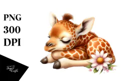 Cute Baby Giraffe with Big Eyes Digital PNG Product Image 1