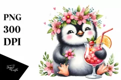 Young Penguin Adorned With Flowers Enjoying A Cocktail | Product Image 3