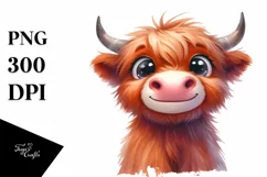 Funny Highland Cow Portrait, PNG Product Image 1