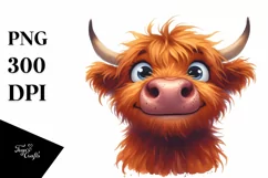 Funny Highland Cow Portrait, PNG Product Image 3