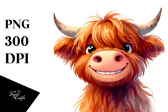 Funny Highland Cow Portrait, PNG Product Image 1