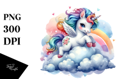 Colorful Baby Unicorn Bouncing on Cloud Puff PNG Product Image 1