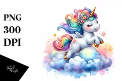 Colorful Baby Unicorn Bouncing on Cloud Puff PNG Product Image 3