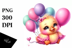 Smiling Cute Baby Duck Cuddling Balloons | Clipart Product Image 1