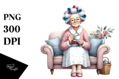 Old Lady Washing Hair Tea Cup Clipart Product Image 1