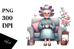 Old Lady Washing Hair Tea Cup Clipart Product Image 1