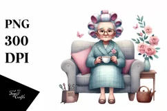 Old Lady Washing Hair Tea Cup Clipart Product Image 3