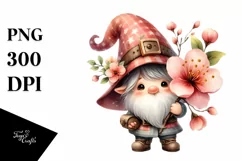 Cute Gnome with Cherry Blossom PNG Product Image 1