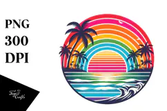 Retro Tropical Rainbow Sunset PNG Product Image 1