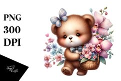 Detailed Baby Bear with Flowers | Sublimation | Clipart Product Image 3
