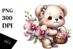 baby Bear Holding Flowers and Orchid Bouquet | Sublimation | Product Image 1