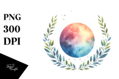 Watercolor Vibrant Moon Foliage Clipart Product Image 1
