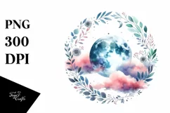 Watercolor Vibrant Moon Foliage Clipart Product Image 1