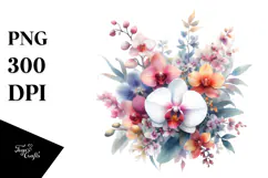 Colorful Orchid Floral Frame PNG Product Image 1