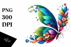 Abstract Vibrant Butterfly with Flowers PNG Product Image 3