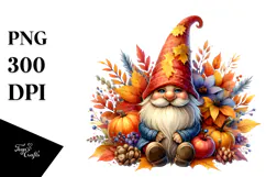Autumn Gnome Watercolor, PNG Product Image 1