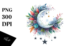 Watercolor Vibrant Moon Foliage Stars Clipart Product Image 1