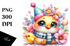 Goofy Colorful Watercolor Baby Chicken PNG Product Image 1