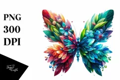 Abstract Vibrant Butterfly with Flowers PNG Product Image 1