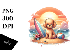 Watercolor Poodle Surf Ball Sunset Clipart Product Image 1