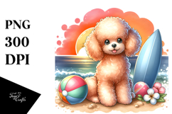 Watercolor Poodle Surf Ball Sunset Clipart Product Image 1