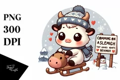 a Retro Winter Cow on Sleight PNG Product Image 1