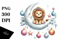 a Cute Christmas Lion with Snowflakes PNG Product Image 3