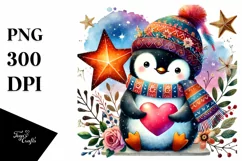 colorful Penguin Heart Sitting PNG Product Image 1
