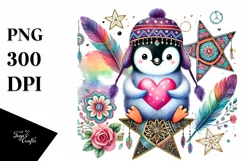 colorful Penguin Heart Sitting PNG Product Image 1