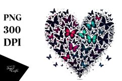 Digital Heart with Butterflies Silhouettes PNG Product Image 1
