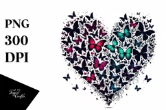 Digital Heart with Butterflies Silhouettes PNG Product Image 1