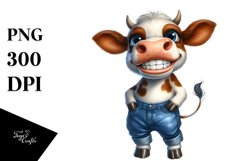 Watercolor Happy Cow in Farm Jeans Clipart Product Image 3