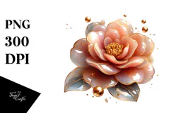 Abstract Camellia with Golden Insertions PNG Product Image 1