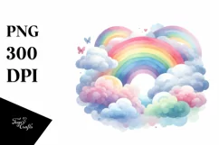 Watercolor Colorful Rainbow with Clouds Clipart Product Image 3