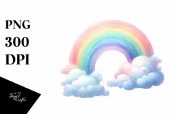 Watercolor Colorful Rainbow with Clouds Clipart Product Image 3